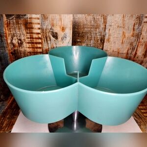 Vtg MCM Michael Graves Aqua Atomic Chip Dip Bowl On Metal Pedestal Serving Dish